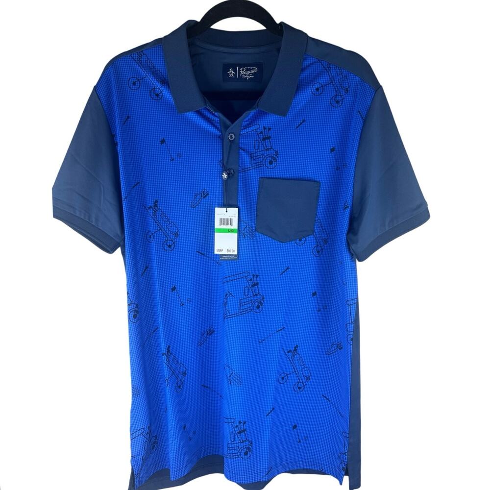 Penguin NWT Golf Polo Black Iris size Large in Navy Blue